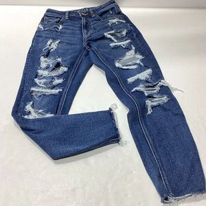 American Eagle Mom Jeans Stretch Distressed Size 0 Raw Hem
